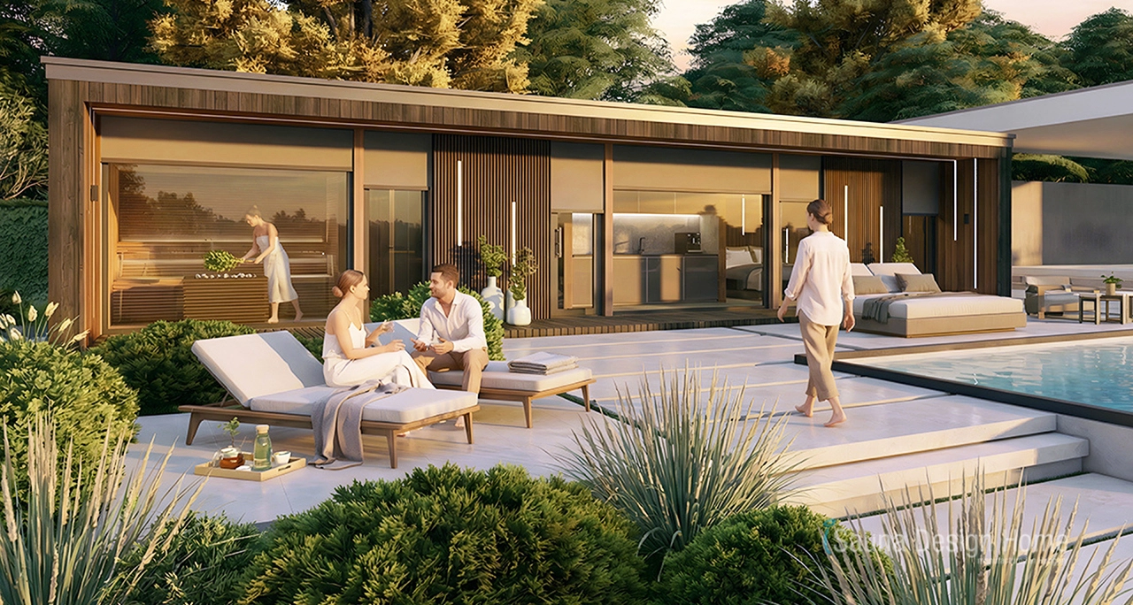 wellness pihenőház kertkapcsolattal